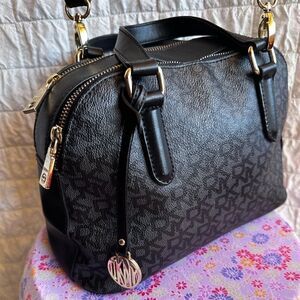 Dkny Heritage Coated Logo Leather Crossbody Satchel black/grey